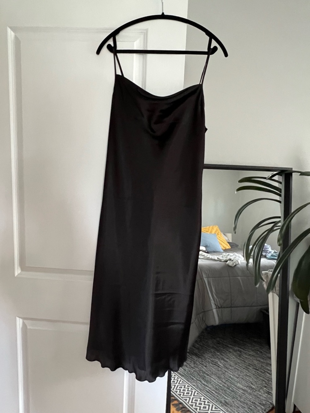 bebe Black Satin Slip Midi Dress